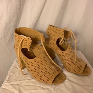 Tan Heeled Laced Booties